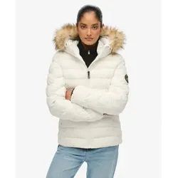 Superdry für Damen. W5012000A Fuji Kunstfell Steppjacke weiß (M), Lässig, Recyceltes Polyester, Nachhaltig