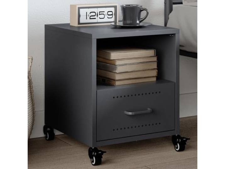 HEFZGDB Nachttisch Anthrazit 36x39x43,5 cm Stahl Gestell mit 4 Rollen und Griff – Stauraum Beistelltisch Kaltgewalzter Stahl Möbel