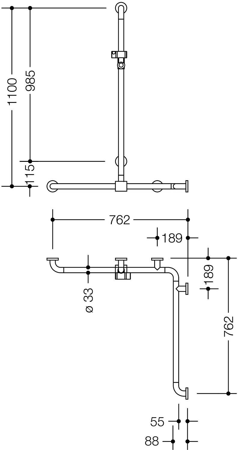 HEWI Serie 477/801 Duschhandlauf mit verschiebbarer Brausehalterstange