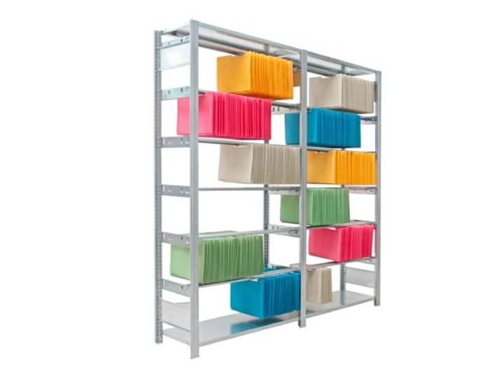 REGALWERK Pendelhefter Regal für Leitz/Elba - 45 kg - 2.000 x 1.005 x 350 mm (HxBxT) - 6 Pendelstangen - Anbauregal - verzinkt - Steckregal BERT