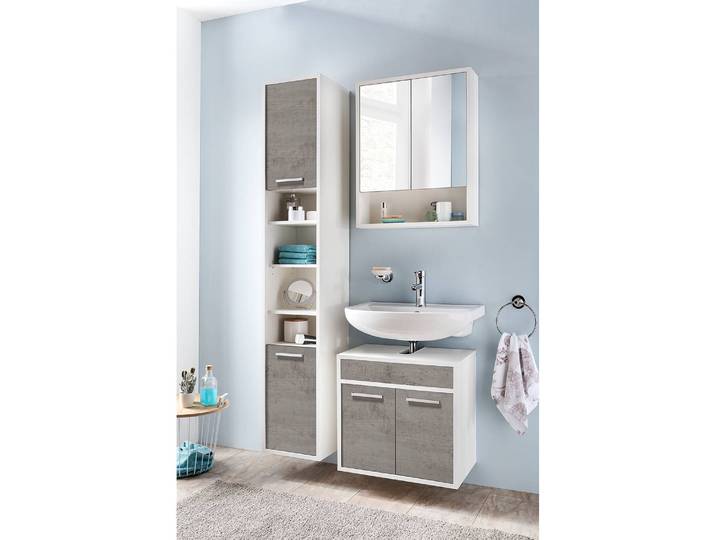 Hochschrank 33 x 185 x 32cm Grau/Weiß/Beton Dekor/Weiß