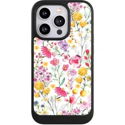 Nivocase Hülle für Apple iPhone 14 Pro Handyhülle NIVOcore Case Schwarz Blumen Frühling Muster (Apple iPhone 14 Pro), Smartphone Hülle, Schwarz