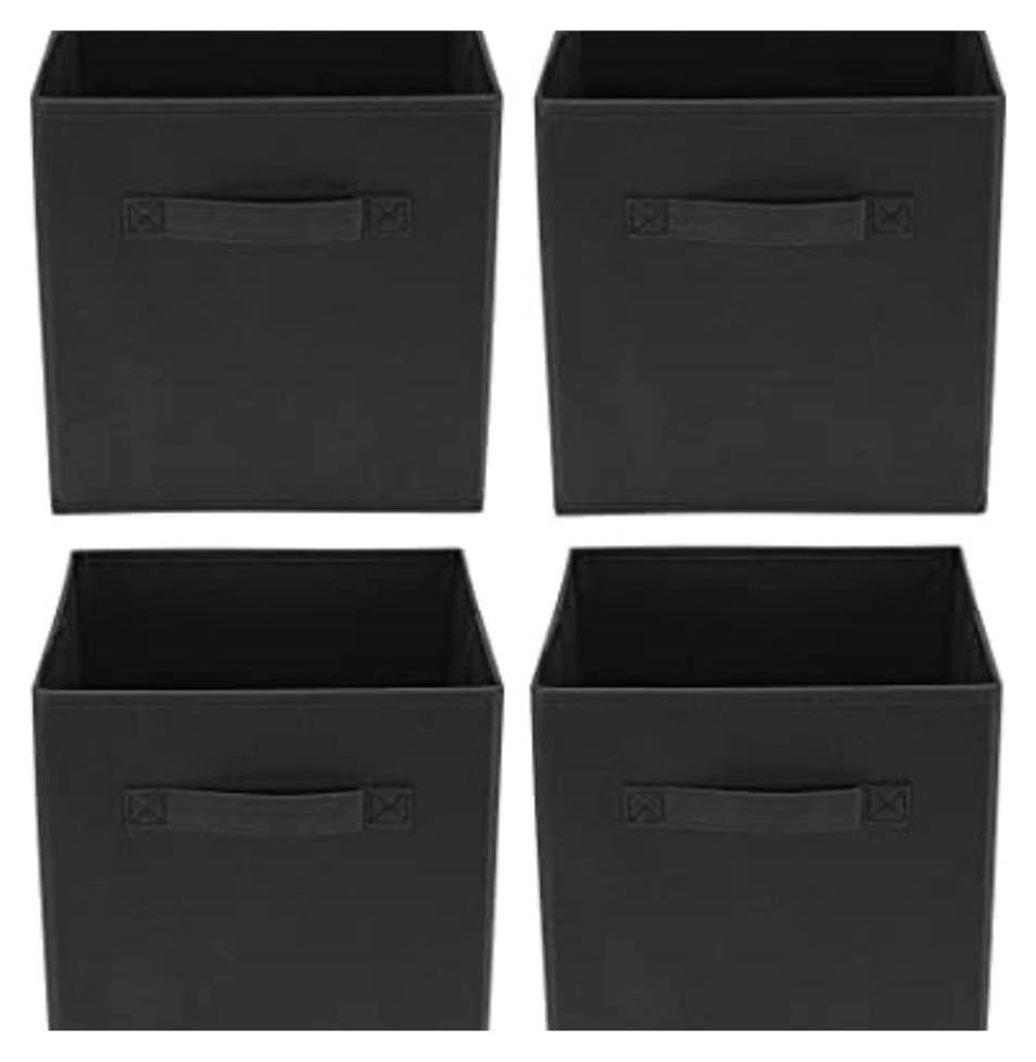 Dripio Set van 4 Opvouwbare en Stapelbare Opbergkubussen met Handvatten, Zwart, Textiel