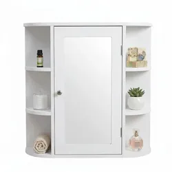 Relaxdays Spiegelschrank mit 10 Fächern Weiß