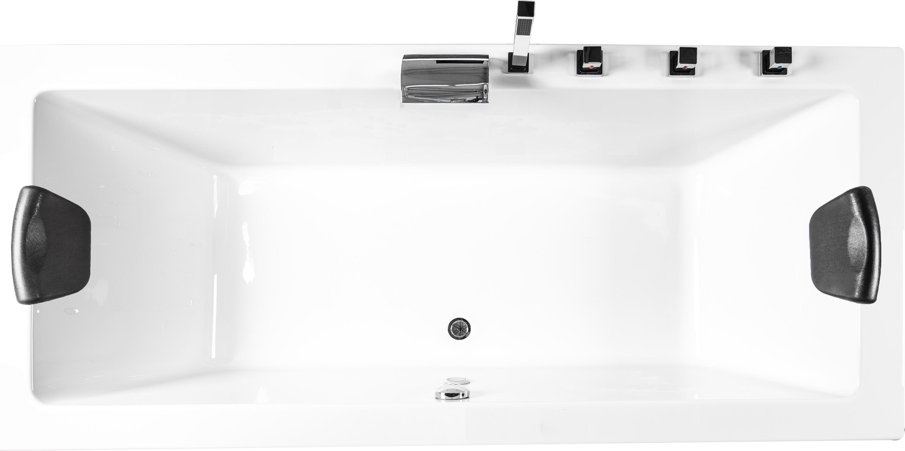 Basera Badewanne Naxos 180 x 90 cm mit Wasserfall, LED-Ambiente und Kopfstützen