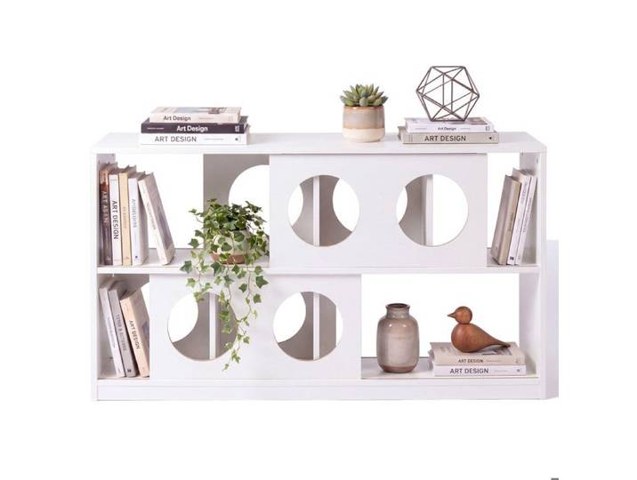 Koioplie Étagère horizontale blanche à 2 niveaux – Bibliothèque basse et large style cubby pour salon chambre d'enfant ou bureau