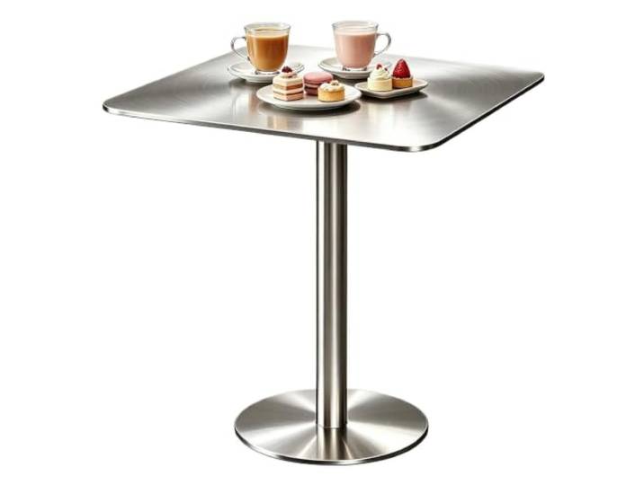 Bartisch aus Edelstahl mit Thekenhöhe, Esstisch, hoher Beistelltisch Hoher Bistro-Pub-Tisch, Kaffee- und Cocktailtisch – quadratischer, runder Hochtisch mit stabilem Sockel(Square,50x50x105cm)