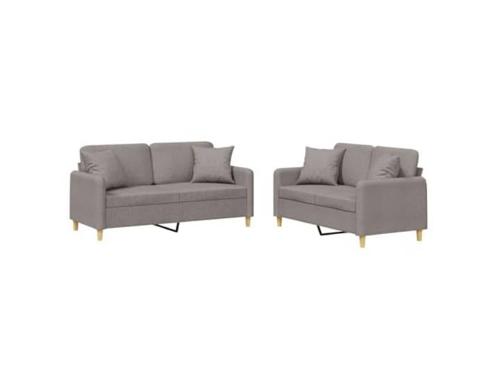 Coespram 2-tlg Sofagarnitur mit Kissen Polstersofa Taupe Ideal fürs Wohnzimmer: Die 2er Sofas bieten weiche Zierkissen und strapazierfähigen Stoff für gemütliche Ruhezonen.