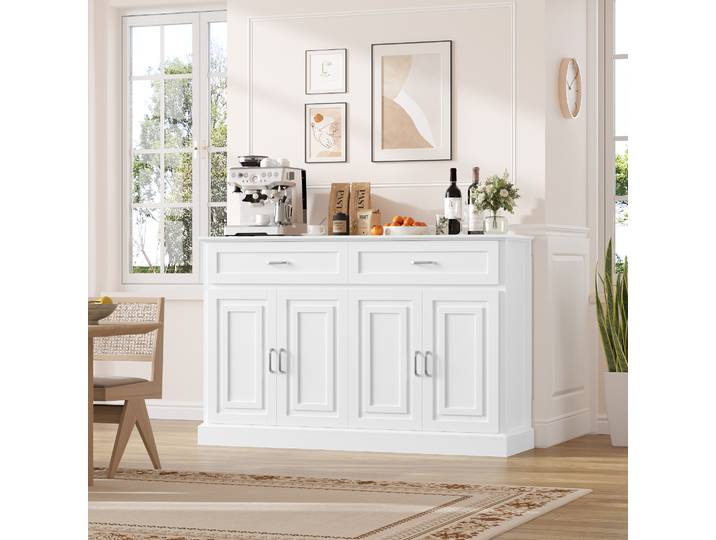 Getone Buffet Cuisine, Meuble de Cuisine Rangement, Buffet Salon avec 4 Portes 2 Tiroirs,Buffet Salon, Meuble de Rangement pour Chambre Salle à Manger Étagère Réglable 140x39.5x92.5cm Blanc/Noir