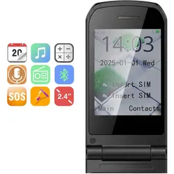 Avizar 4G-Klapphandy mit zwei Bildschirmen und SOS-Taste (1.44"), Tastenhandy, Schwarz