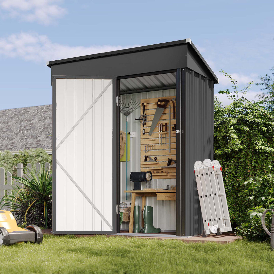 JolyDale 5 ft. W x 3 ft. D Metal Garden Shed Storage Shed with Sloping Roof, Lockable Door & Ventilation Black 150cm W X 88cm D X 185cm H