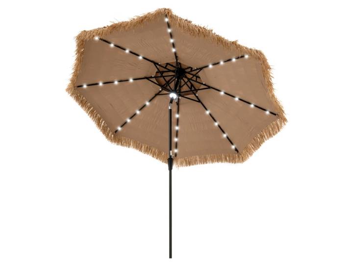 313 cm Terrasparasol met Strooien Dak Strandparasol in Hawaiiaanse Stijl met Centrale Naafverlichting Parasol voor Tuin