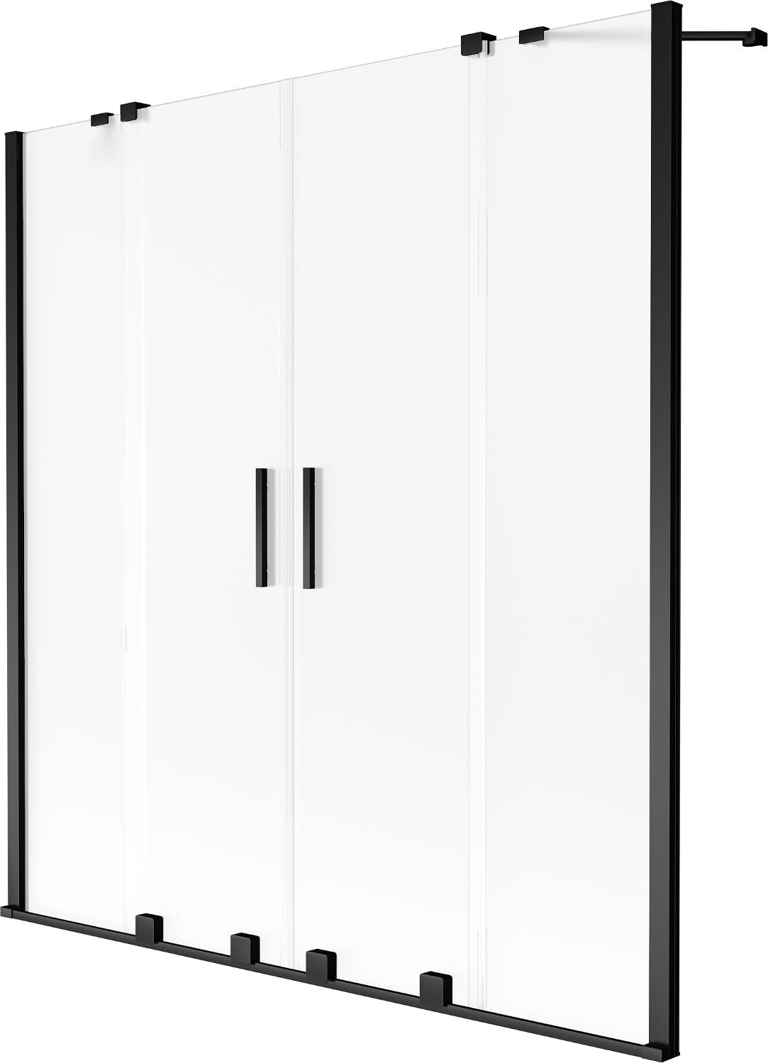 Mexen Velar Duo Badewannenfaltwand, 2-flügelig verschiebbar, 160 x 150 cm, Frost, Schwarz - 896-160-000-32-70