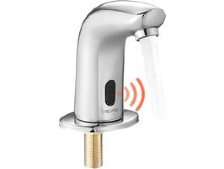 VEVOR berührungsloser Waschtischhahn (verchromtes Silber G112M) Badezimmer, Waschtischarmatur Sensorhahn mit Lochabdeckung, batteriebetriebener Wasserhahn Toilettenhahn Waschbeckenarmatur