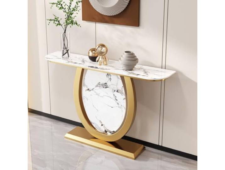 ZSCNYHMT Halbmond Konsolentisch, Sinterstein, Eisenrahmen Rostbeständige Oberfläche, stabile Basis, mehrere Größen, für Flur, Eingangsbereich, Wohnzimmer(B1,120cm/47.2in)