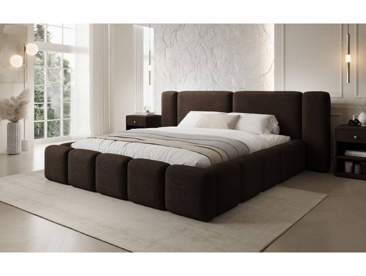 Designer Polsterbett Bianca in Teddy Bouclé mit Stauraum - 120x200 - Braun - Luxusbetten24