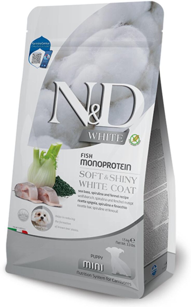 N&D White Soft&Shiny White Coat Mini Puppy con Spigola 1.5KG