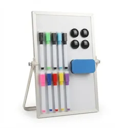 Relaxdays Whiteboard Tisch, 30x20 cm, magnetisch, 360° drehbar, mit Stiften, Magneten, Schwamm, Magnettafel, weiß/silber
