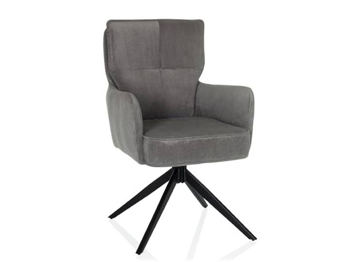 hjh LIVING Esszimmerstuhl drehbar mit Armlehnen, gepolstert TARUGO Polsterstuhl mit Cord-Stoff und Metallbeinen, Grau