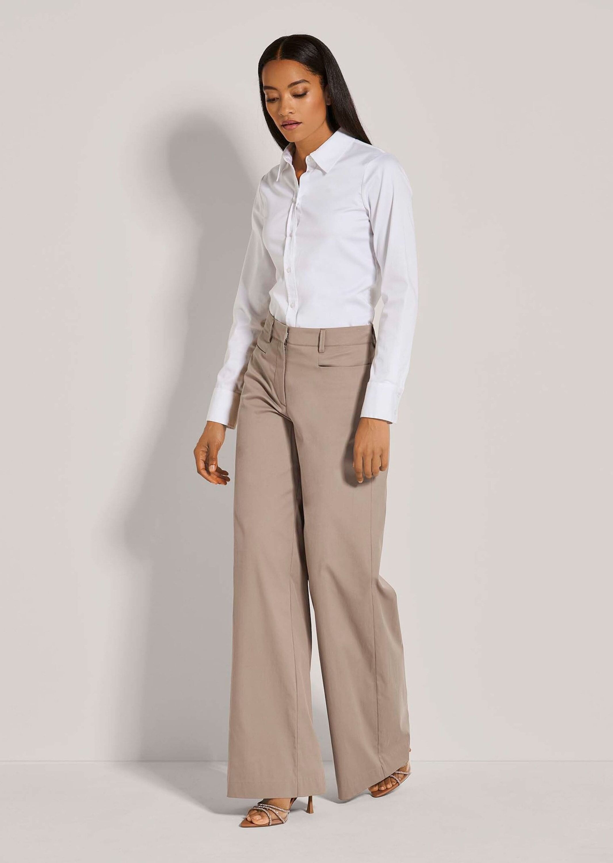 Palazzohose MADELEINE "Hose Weite Hose mit Taschen", Damen, Gr. 20, N + K Gr, beige (berber), Obermaterial: 76% Baumwolle CO. 21% Polyamid PA. 3% Elasthan EL., Modern, normal, Hosen Palazzohose