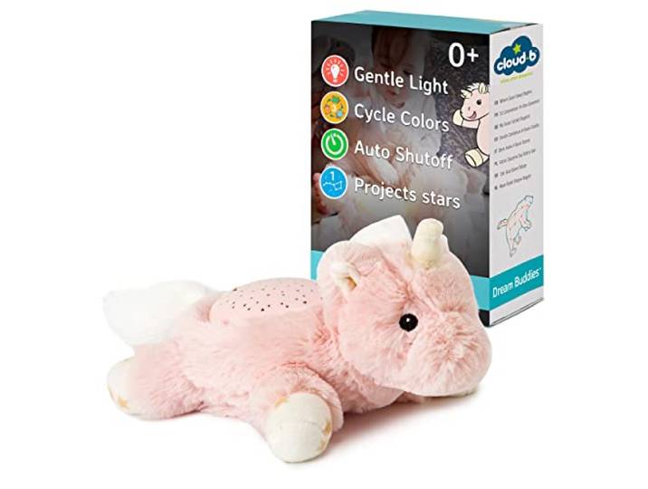 Cloud b Baby Nachtlicht Sternenprojektor Beruhigendes Nachtlicht für Kinder Deckenprojektor mit 3 sanften Farben & Sternbildanzeige Automatische Abschaltung Galaxy Licht Ella das Einhorn