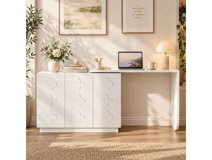 Bureau informatique - 3 portes rangement étagères moderne - MDF - 110x40x75 cm - blanc