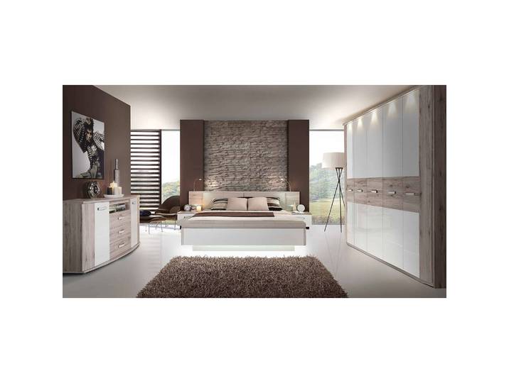 Sideboard Rubik 170 x 82 x 48cm Braun/Weiß/Sandeiche Dekor/Hochglanz Weiß