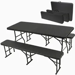 Bierzeltgarnitur klappbar Set 3-teilig HDPE mit Rattan-Optik Garten Camping R1