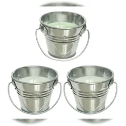 Decoris 3 Citronella Kerzen 6cm im Metalleimer mit Henkel Outdoor Duftkerzen Garten Balkon Draußen gegen Mücken Insekten Mückenkerzen Mückenschutz Eimerkerzen