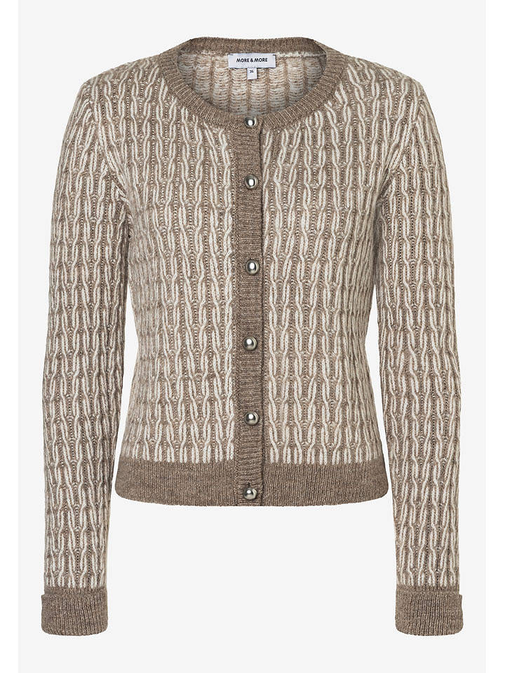 More & More Cardigan in Taupe/ Weiß - 38