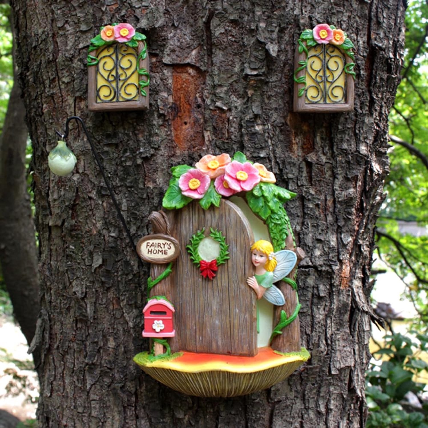 Meyas Miniatuur Fee Tuindeur met Boomgezicht voor Sprookjestuin Decoratie