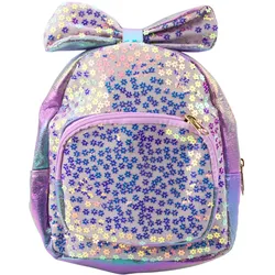 Kinderrucksack mit Pailletten in Blumenschleife Lila 22cm 2,8L