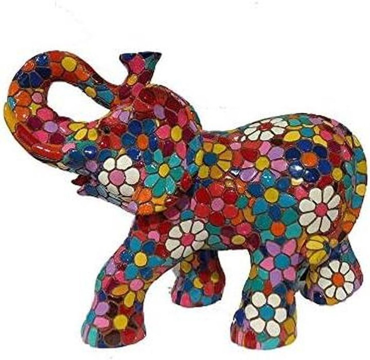 Handgemaakt Mozaïek Olifant Figuur in Trencadis Stijl - Meerkleurig Decoratief Beeldje - Hoogte: 18 cm