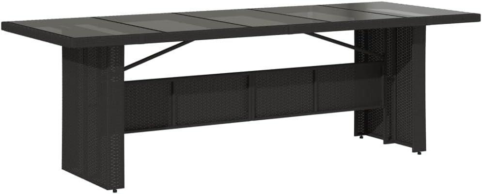 vidaXL Gartentisch aus Poly-Rattan mit schwarzer Glasplatte 240x90x75 cm