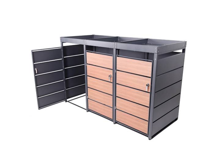 Albatros Albatros Mülltonnenbox mit Pflanzkasten 3er, Mtp3, Anthrazit, Metall, 196x116x80 cm, Gartenzubehör, Mülltonnenbox