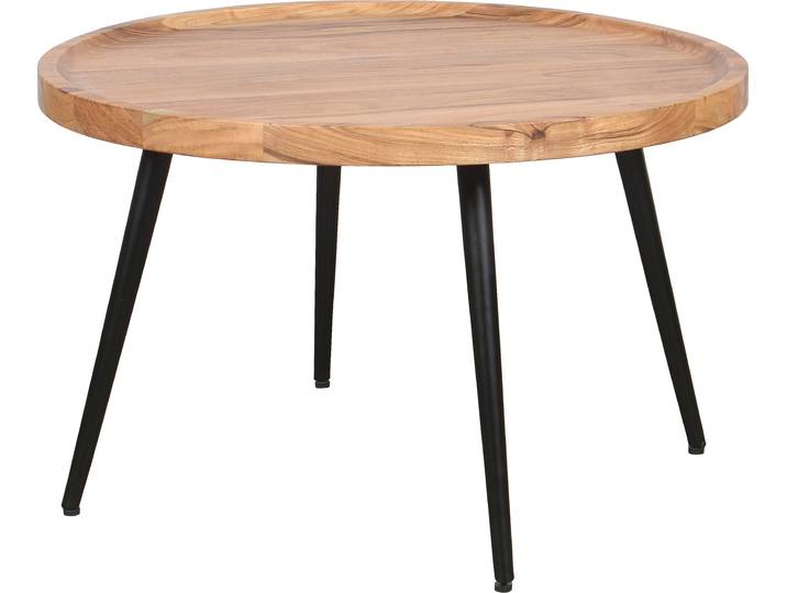 Couchtisch BYLIVING Romy , schwarz (schwarz, natur), B:75cm H:47,5cm T:75cm, Tische, Couchtisch, mit massiver Akazien - Platte und schwarzem Metallgestell, rund 75cm