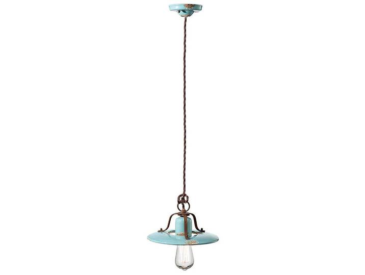 Ferroluce Pendelleuchte Hängelampe Vintage Country Blau Ø25cm max. 77W E27 handgefertigt Keramik