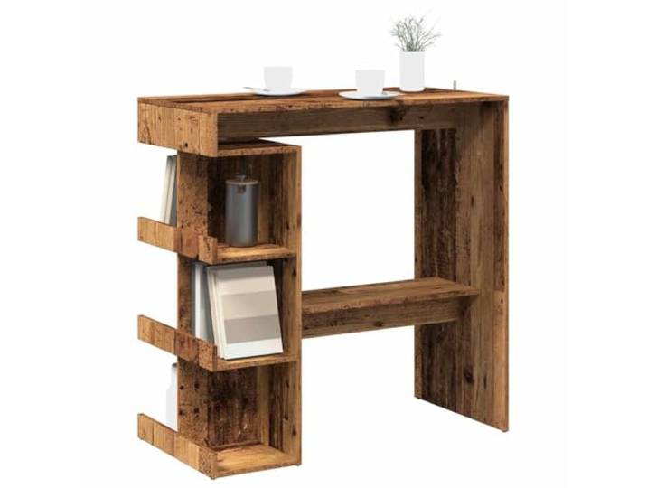 HEFZGDB Bartisch mit Regal Altholz-Optik 100x48x101,5 cm Stehtisch mit 3 Ablagen und Fußstütze für Wohnzimmer Bar Möbel aus robustem Holzwerkstoff