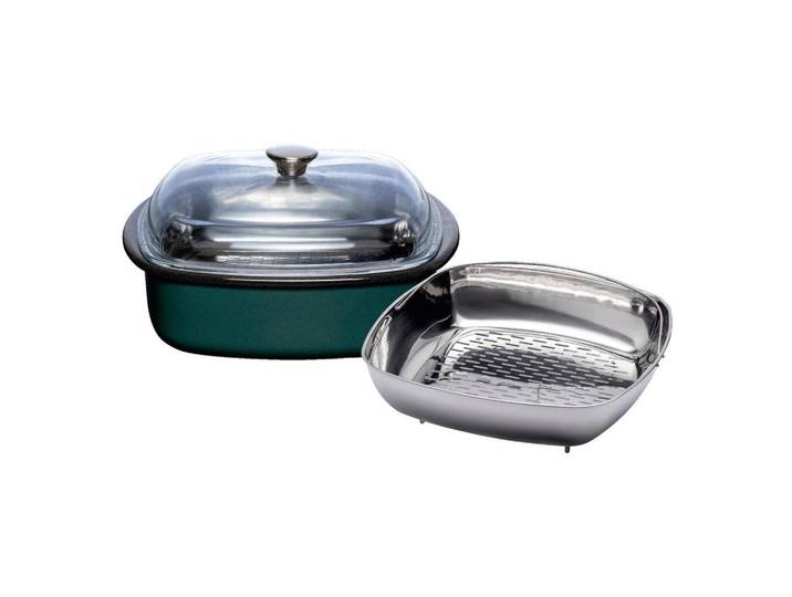 Riess Schmorpfanne Teal, Dunkelgrün, Metall, 4,5 L, quadratisch, 30.9x12.4x35.8 cm, backofengeeignet,hitzebeständige Griffe, backofengeeignet, kratzfest, Dämpfeinsatz, geschmacksneutral, PTFE-frei, stapelbar, Deckel hitzebeständig, Kochen, Pfannen, Bratpfannen