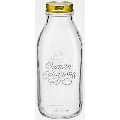 Einmachglas BORMIOLI ROCCO "Quattro Stagion", transparent (klar), B:39cm H:24,5cm L:29,5cm Ø:9,4cm, Glas, Lebensmittelaufbewahrungsbehälter, luftdicht verschließbar, goldener Schraubverschluss, 1 L