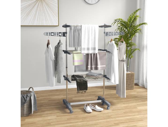 HOMCOM Séchoir Linge Pliable 3 Niveaux Gris