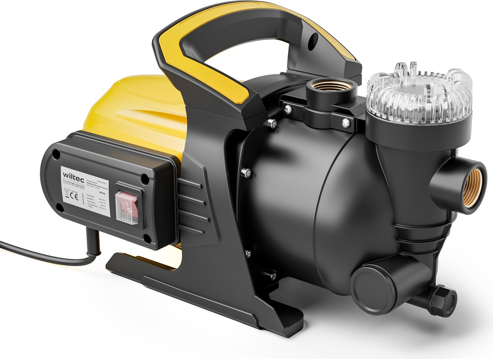 Wiltec Tuinpomp 1200 W met voorfilter en draaghandvat, 3800 liter per uur
