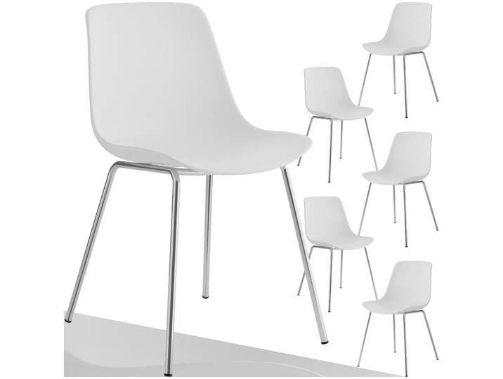 Kunststoffstühle Mave, ergonomisch, 120 kg - weiß/chrom, 6er Set