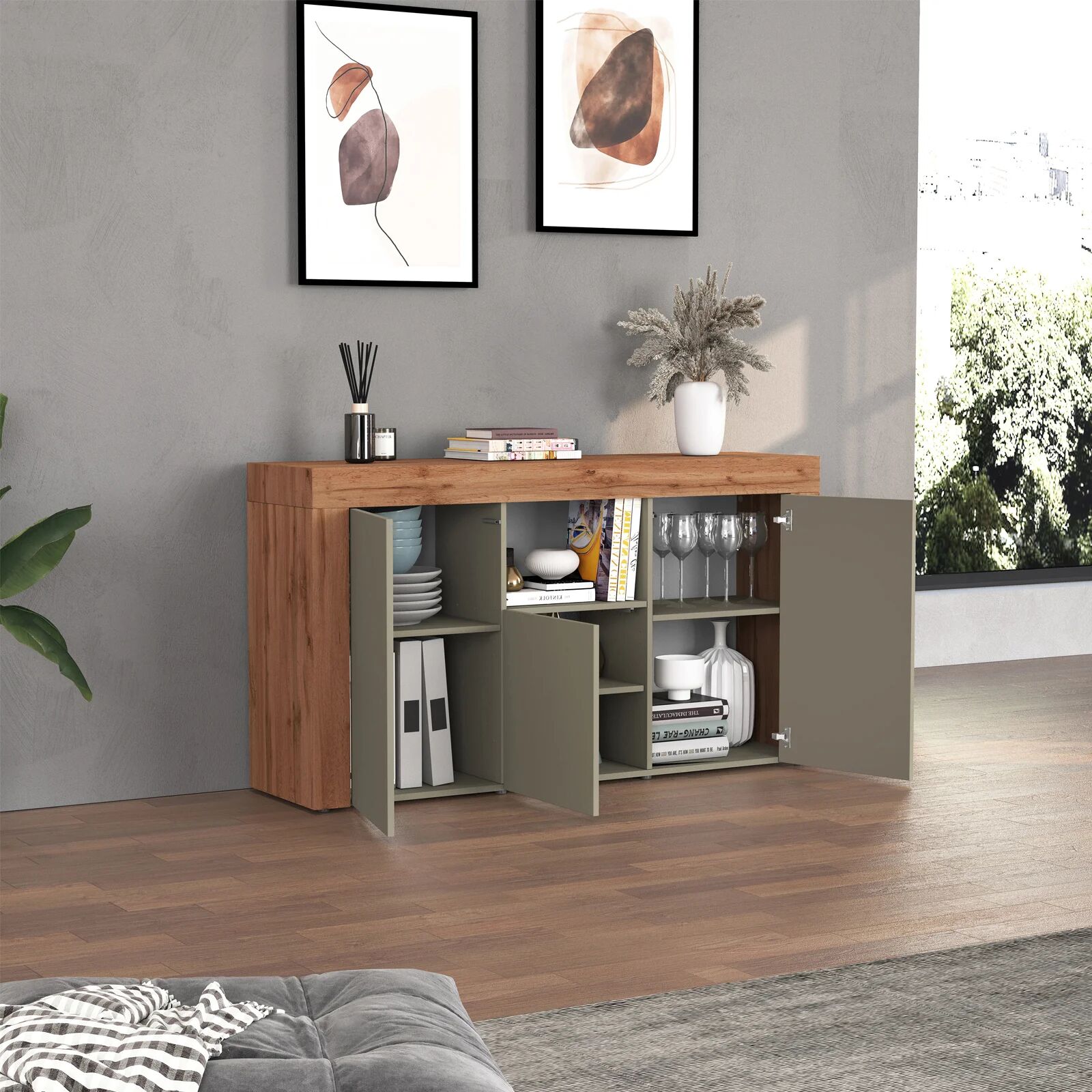 garneroarredamenti Madia moderna 155x85h cm tortora rovere Block