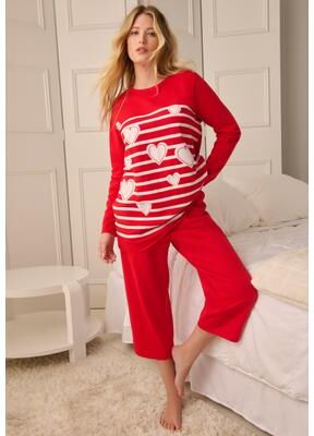 Plus Size Women's 2-Piece Set Sweatshirt Capri by Avenue Body in Radiant Red (Size 5X)
