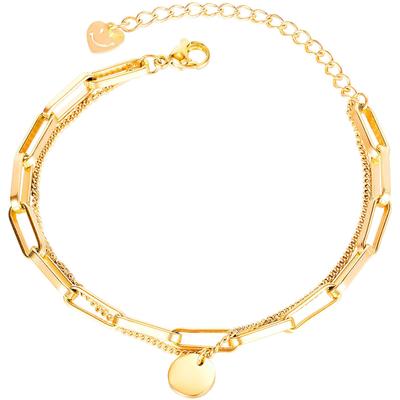 Armband FIRETTI "Schmuck Geschenk Edelstahl Armschmuck Ankerkettengliederung Plättchen", gold (gelbgoldfarben), Armbänder, Damen, 22,5cm, Edelstahl, Armband