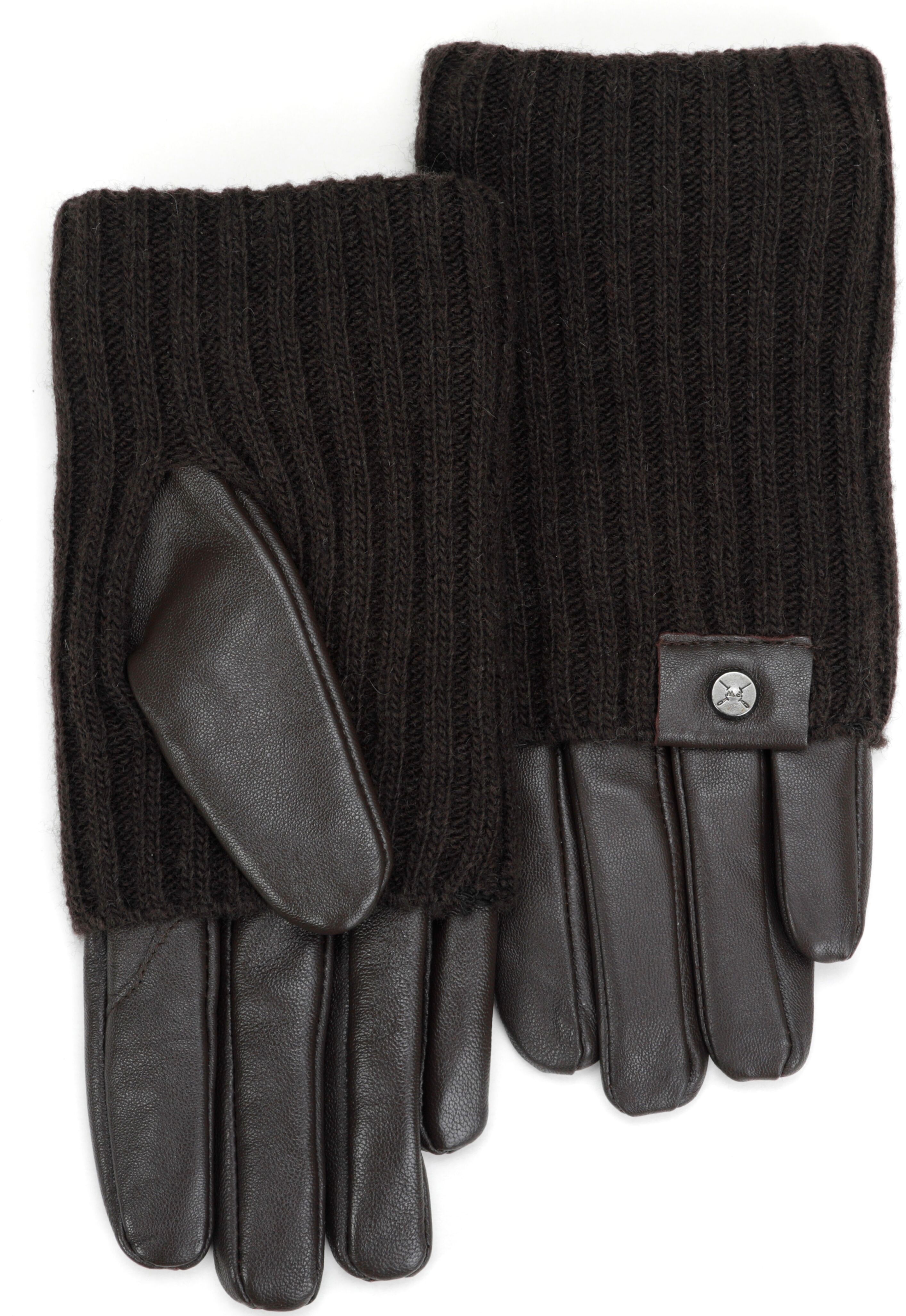 Lederhandschuhe PEARLWOOD "ROMY", Damen, Gr. 6,5, braun (schwarzbraun), Feinripp, Materialmix, unifarben, Handschuhe Lederhandschuhe, Fleecefutter, als Lang-oder Kurzhandschuh zu tragen, Strickbündchen schwarzbraun 6,5