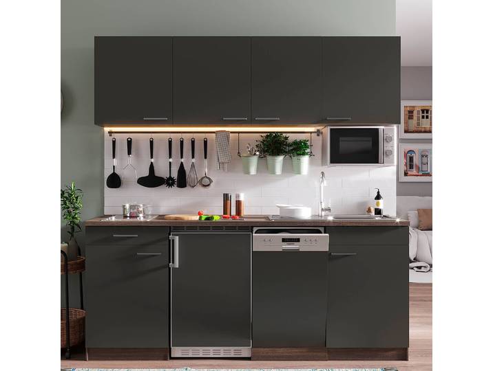 Cuisine Oliver VIII 195cm Gris/Gris Vitrocéramique