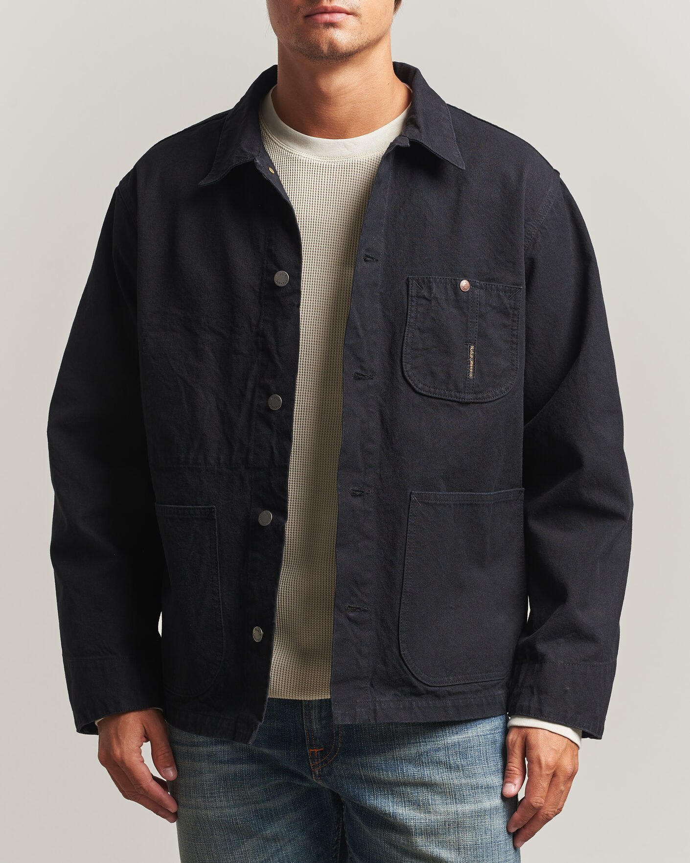 Nudie Jeans Howie Duck Canvas Chore Jacket Black men L Sort