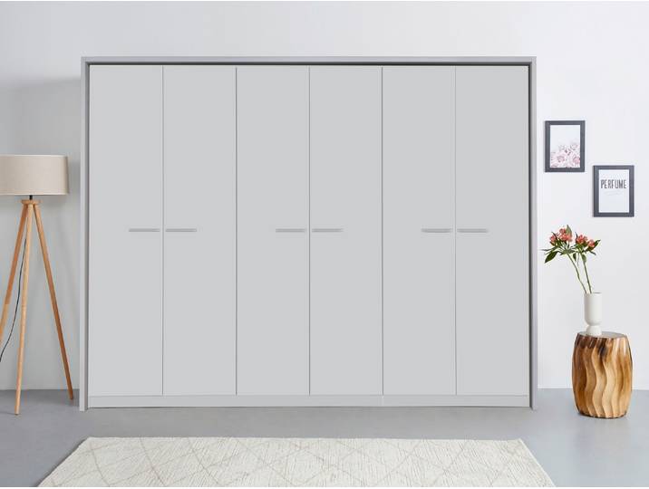 Drehtürenschrank, Holzwerkstoff, Seidengrau, 275×231×58 cm, 6 Türen & 11 Einlegeböden, Klassisch, Rauch